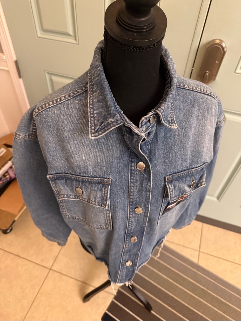 Karl Lagerfeld Light Blue Denim Jacket with Metal Snap Buttons